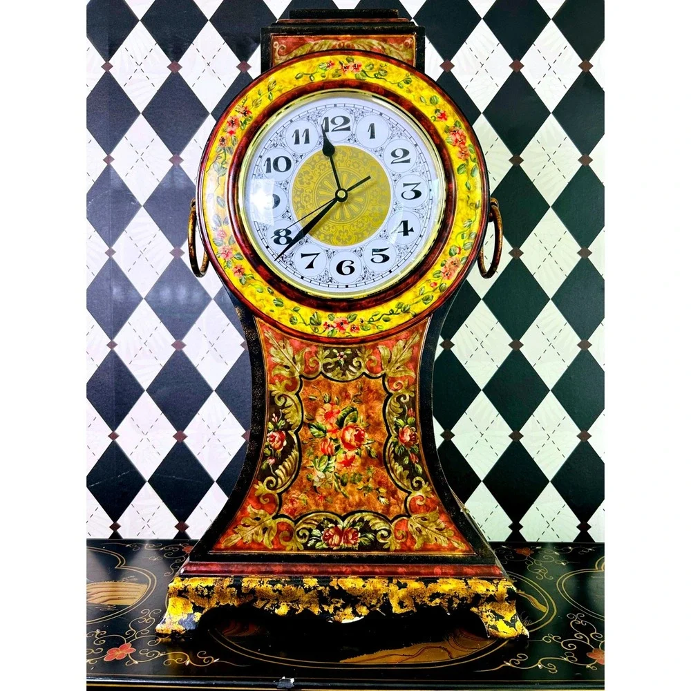 Oversized 2ft Tall‎ Italian Florentine Style Mantel Clock Hand Painted